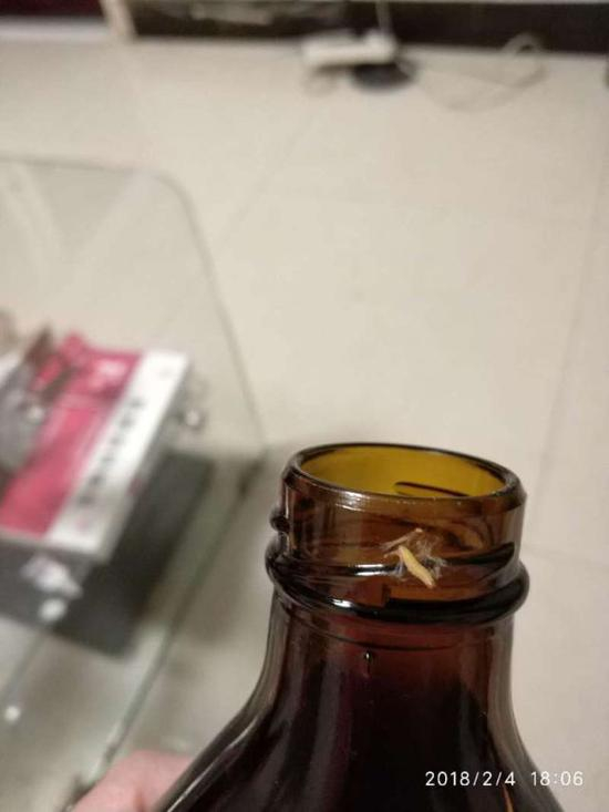 （图为第二瓶瓶口的虫子与不明絮状物）