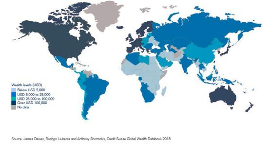 该图展示出家庭财富在不同区域的不均衡分布。