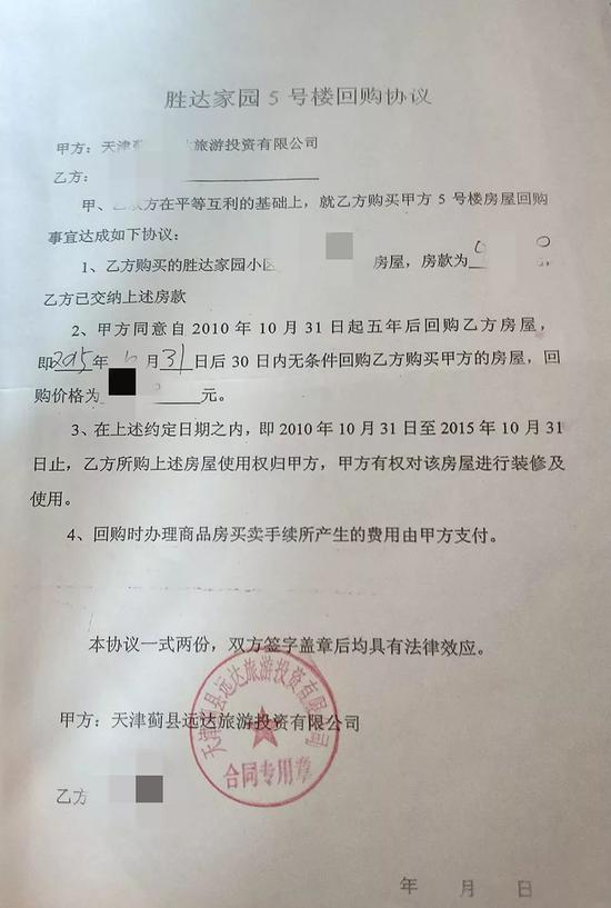 开发商与业主签订的回购协议。