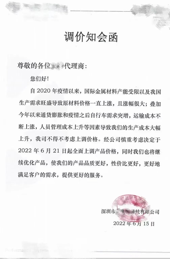 　调价通知