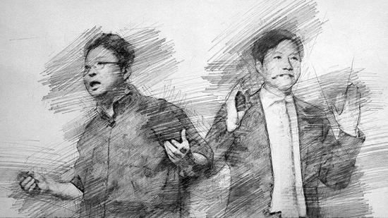 　锤子科技CEO罗永浩（左）、小米创始人雷军