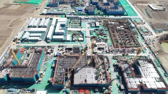 3月27日上午，北京四中雄安校区施工现场俯瞰。（无人机照片）