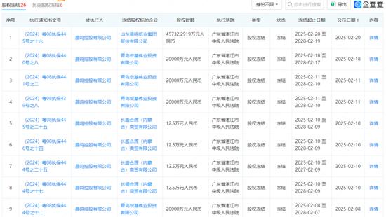 ▲晨鸣纸业部分股权冻结信息。图片来自企查查。