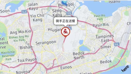 外卖平台上显示的送餐地图