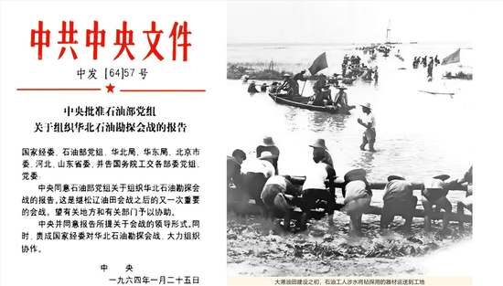 图1： 华北石油勘探会战批件及大港油田建设旧照