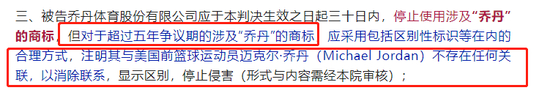 乔丹体育停用“乔丹”商标商号判决书