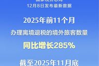 前11个月办理离境退税的境外旅客数量同比增长285%