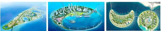 ▲从左到右依次为如意岛、南海明珠人工岛、万宁日月岛。