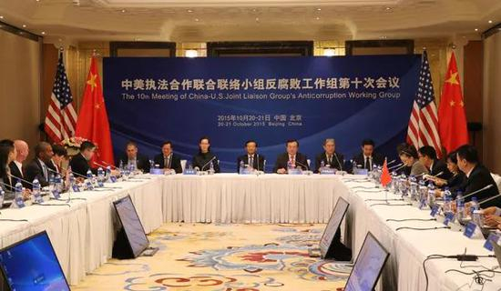2015年10月，中美JLG反腐败工作组第10次会议开幕现场（资料图片）