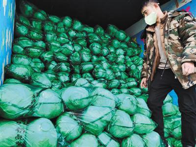 昨日，新发地市场售卖白菜的商户。新京报记者 王颖 摄