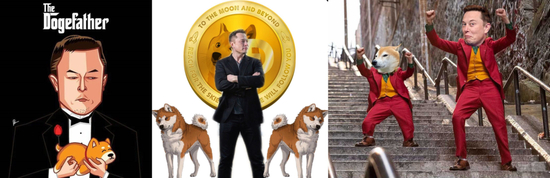 马斯克推特下面，粉丝将马斯克和柴犬头像做成了各式各样的表情包来源/推特