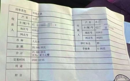 来源：许先生从银行调取的转账凭证