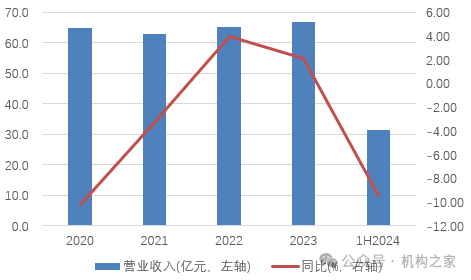 图：甘肃银行2020年至2024年上半年收入及增长情况 资料来源：wind