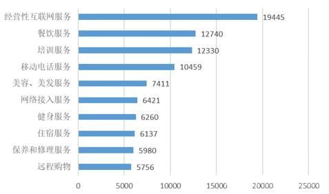 图5服务细分领域投诉前十位（单位：件）