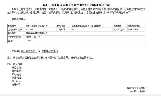 　昆山美吉特项目一二期地块2011年成交价&nbsp;　中房报记者 向军&nbsp;/&nbsp;摄