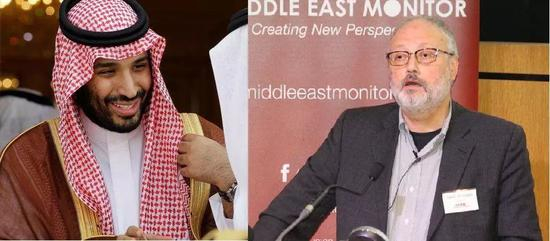 穆罕默德·本·萨勒曼（左） 失踪记者卡舒吉（右）