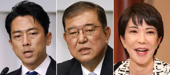  资料图片：（从左至右）小泉进次郎、石破茂和高市早苗（美联社）