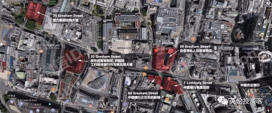 图中标红的大楼均为中国买家持有