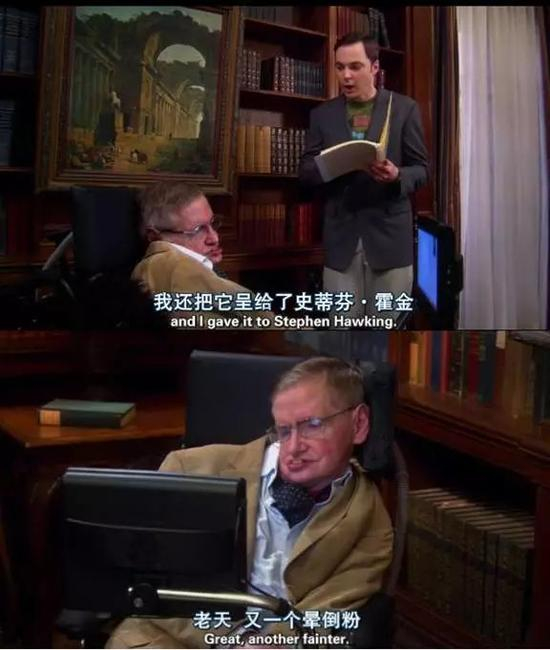霍金在《生活大爆炸》中的演出。（资料图片来自于网络）