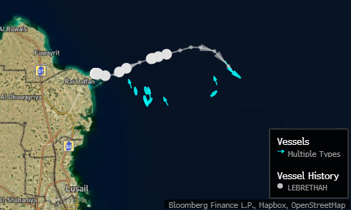 Lebrethah启程，此前显然在卡塔尔完成装载