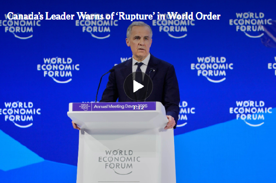 在世界经济论坛上，加拿大总理马克・卡尼明确反对特朗普总统企图将格陵兰岛据为美国领土的诉求，并呼吁中等国家联合起来，共同抗衡大国强权。