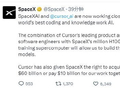 SpaceX称可能以600亿美元收购AI初创公司Cursor