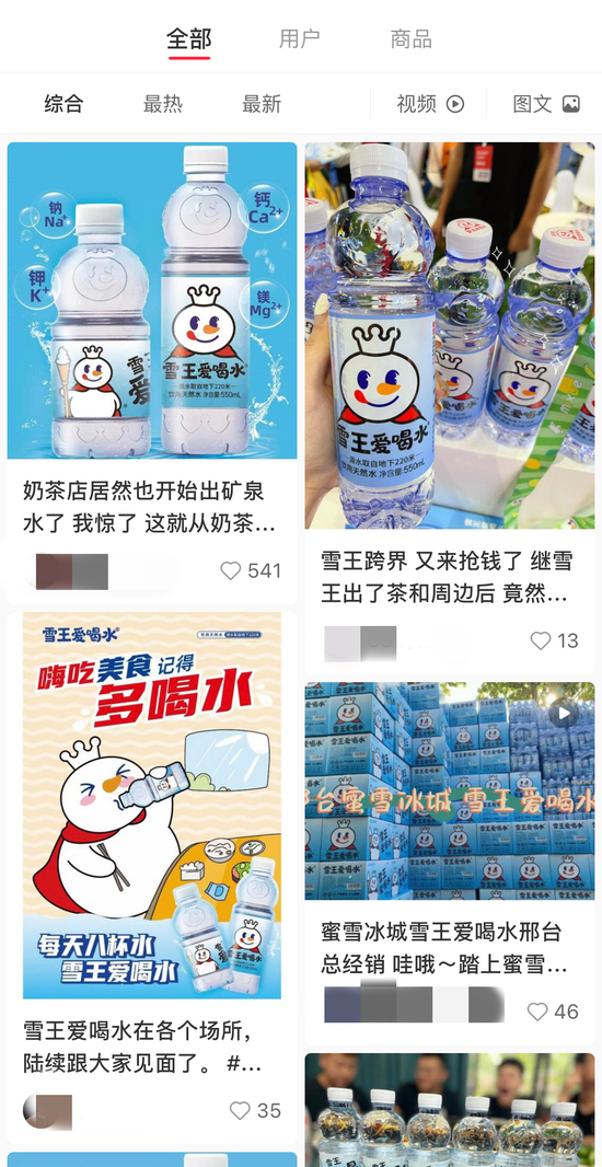 小红书“雪王爱喝水”相关笔记截图