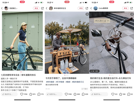 在小红书，很多人通过永久购买了自己第一辆自行车，也有人会在经典的永久自行车上造一个流动咖啡点，还创造了话题#单车咖啡#