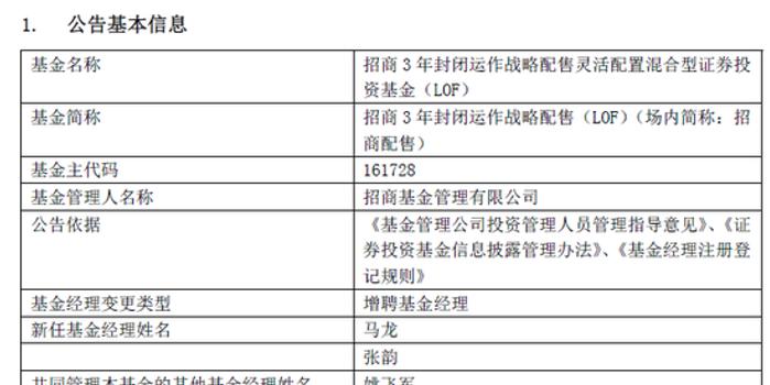 CDR基金招商战略配售增聘马龙、张韵为基金