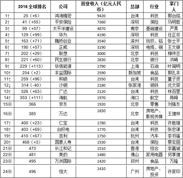 华人控股的上榜民企