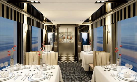 火车上的餐车。（图片来源：西日本铁路公司官网）