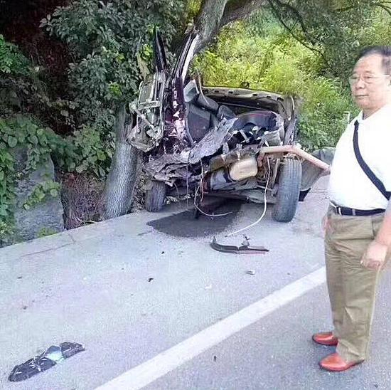 图5：车身后段停在一棵树旁，莫非这棵树是元凶？