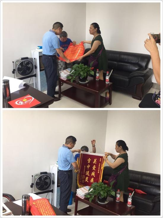 图为2017年7月12日双楠街道楠兴社区的几户居民一起来到武侯区民政局，送上了锦旗和感谢信，他们表示通过此次帮扶，切实感受到了来自政府和社会深深的温暖与关爱。