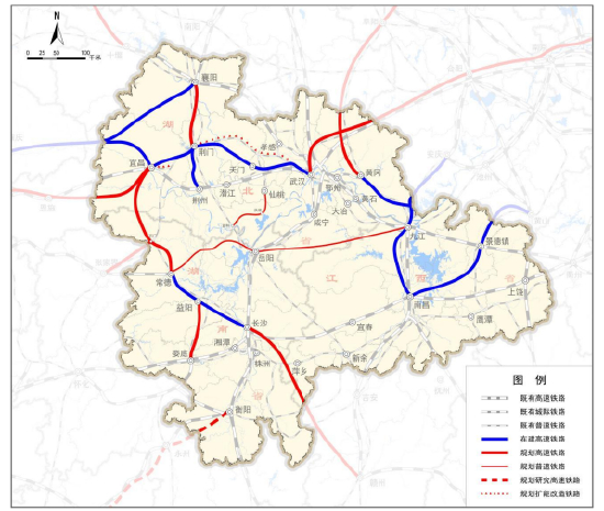 图2 长江中游城市群铁路网示意图