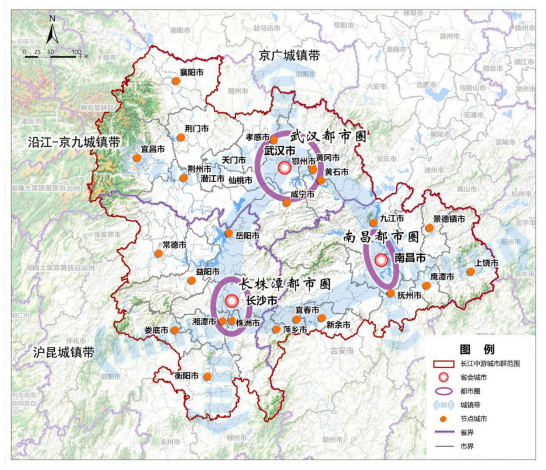 图1 长江中游城市群空间格局示意图
