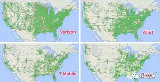 全美四大运营商信号覆盖视图 图源：上游新闻