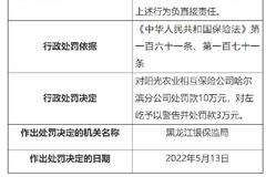 阳光农业相互保险哈尔滨分公司被罚10万元：因虚挂代理业务