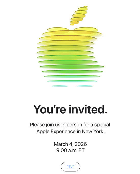 3月4日苹果产品体验邀请函。