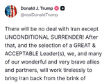特朗普希望伊朗“无条件投降” 排除达成协议可能性