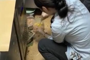 外卖厨房店员徒手抓饭