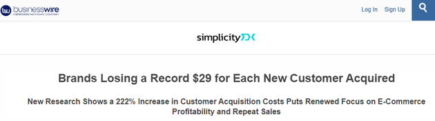 “8年时间里获客成本上涨了222%” &nbsp;美国商业资讯报道截图