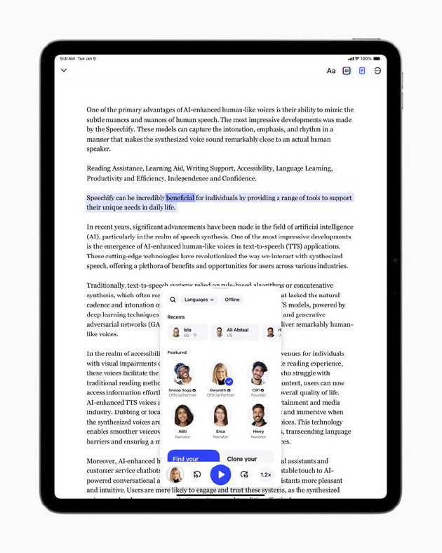 Apple 设计大奖“多元包容”类别获奖 app：Speechify