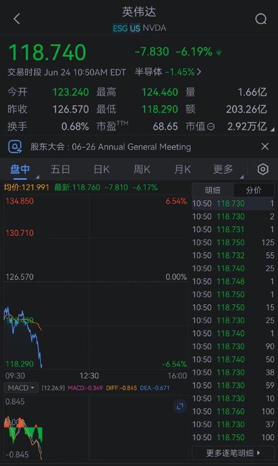 英伟达跌超6% 总市值跌破3万亿美元