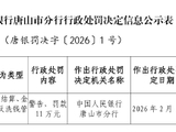 唐山市丰南舜丰村镇银行被罚11万元：违反支付结算、金融科技、反洗钱管理规定