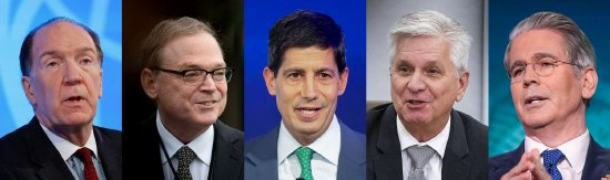 从左至右依次为：David Malpass、凯文·哈塞特、Kevin Warsh、Christopher Waller和斯科特·贝森特