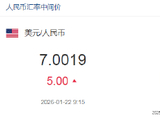 人民币兑美元中间价报7.0019，下调5点
