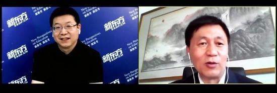 新东方集团副总裁兼北京新东方学校校长李亮（左）、北京一零一中学校长陆云泉（右）