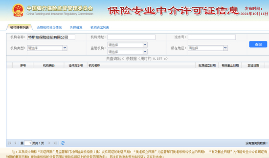 （备注：中国银保监会官网的许可证信息查询结果截图）