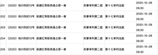 ▲图/南宁法院网披露的关于梁建红案的开庭记录