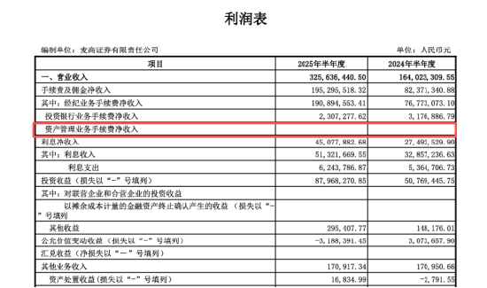 资料来源：麦高证券有限责任公司2025年半年度未经审计非合并财务报表